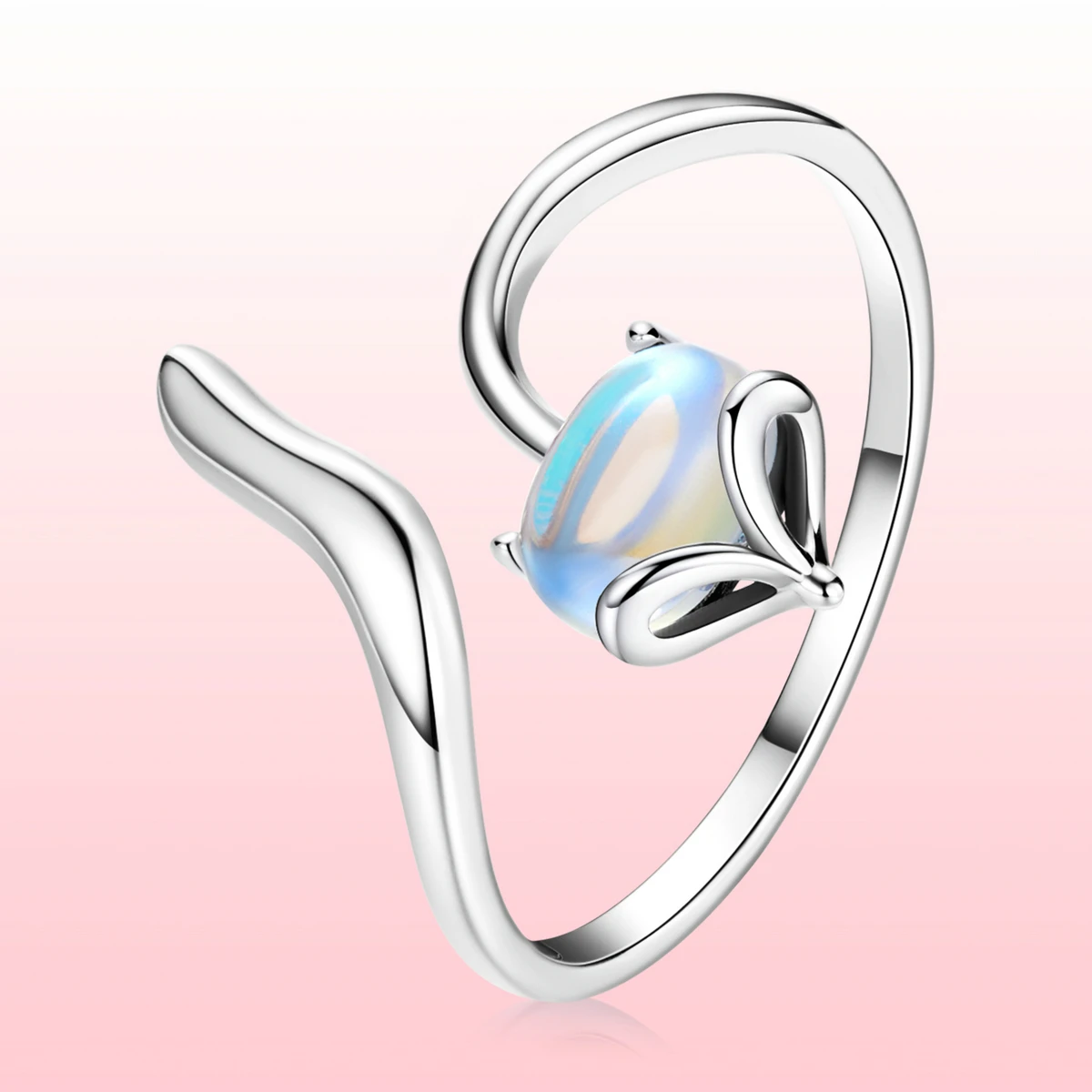 

Open Ring Sterling Silver 925 Jewelry Original Crystal Gem Minority Wind Fox Moonstone Women's Rings Real Foxanry Fine