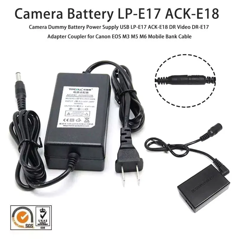 

Camera Battery Power Split LP-E17 ACK-E18 DR-E18 DC DR DR-E17 Adapter Coupler for Canon EOS EOS Rebel SL2 SL3 T6i T6S T7i T8i