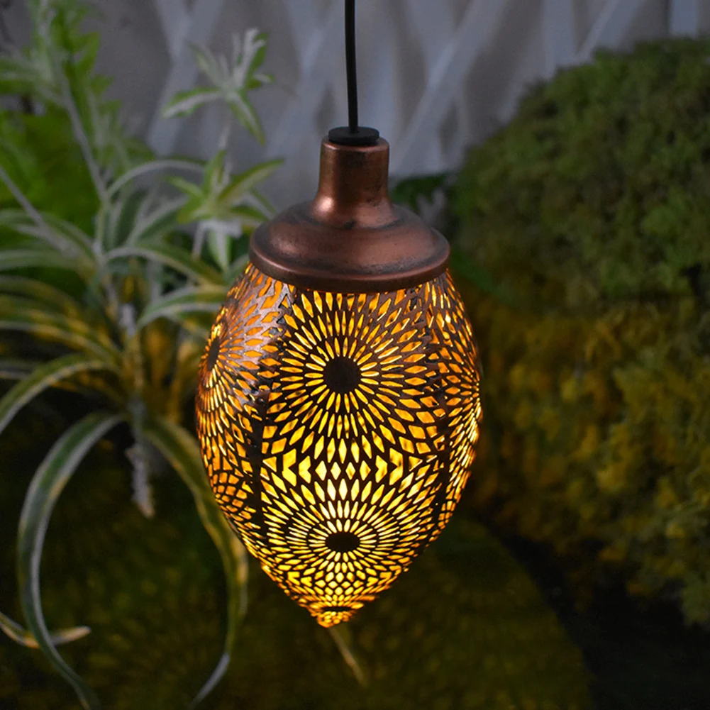 

Wrought Iron Hanging Solar LightOlive Shape Hollow Chandelier Lamp Waterproof Garden Lawn Lamps Outdoor Lighting