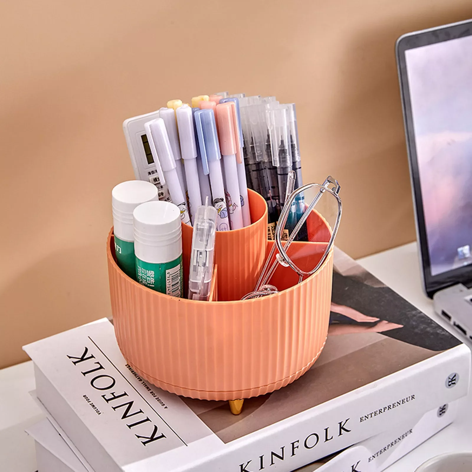 

Cosmetic Case 6 Slots Tabletop Makeup Brush Holder 360 Degree Rotating Waterproof Dustproof Space-Saving for Bathroom Countertop