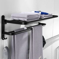 black nail free installation folding towel racks hotel robe hooks kitchen wall storage hanger holder for bathroom accessories