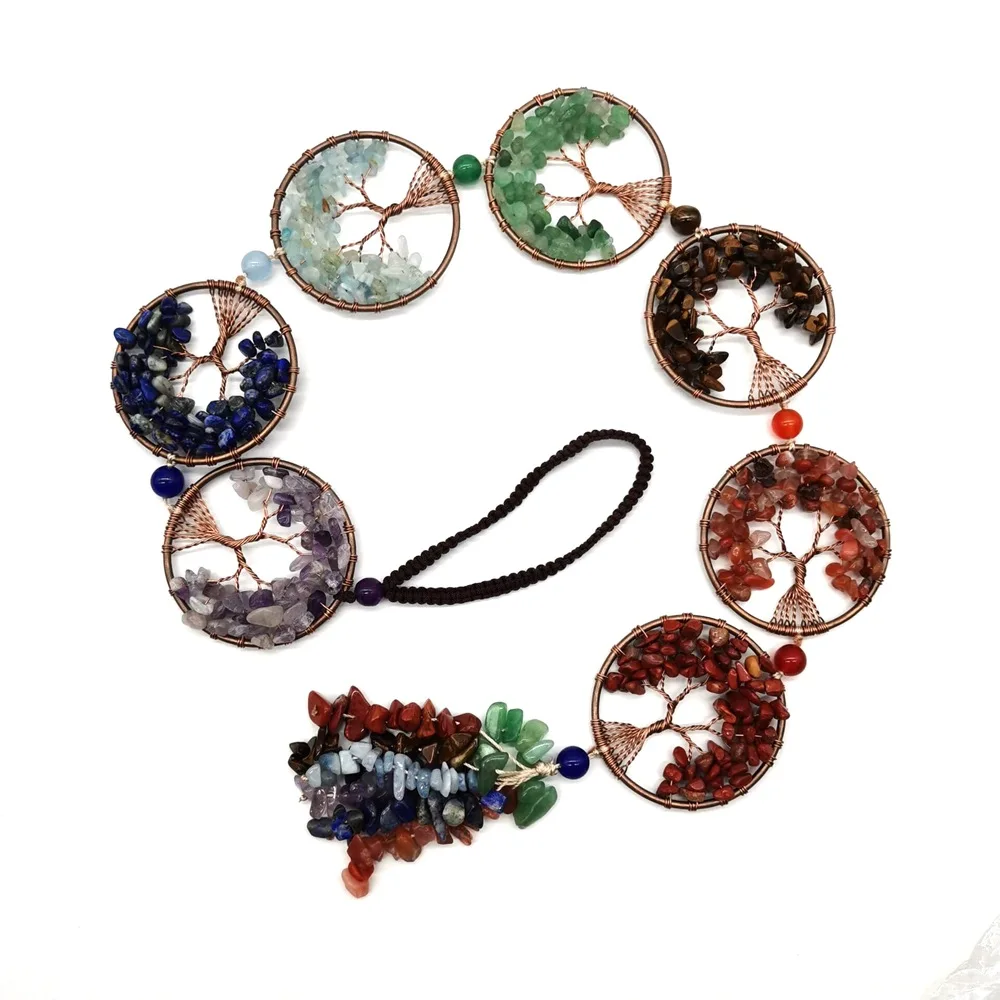 Reiki Healthy Natural Mineral Crystal Gravel Tree Of Life Craft Pendant Door Window Decoration Hanging Car Interior Ornament