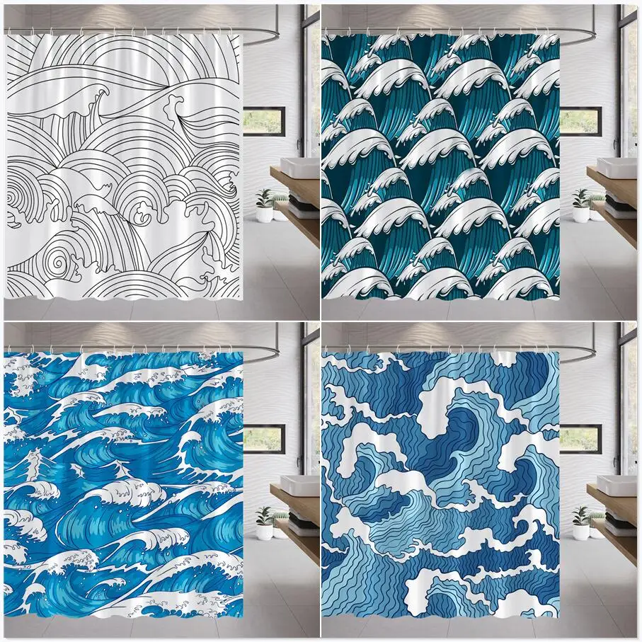 

Тканевая занавеска для душа с изображением морских волн