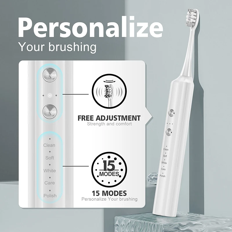 Ultrasonic Sonic Electric Toothbrush 15 Gear Smart Timer USB Charging Toothbrush IPX7 Waterproof Adult Tooth Brush 3 Brushheads enlarge
