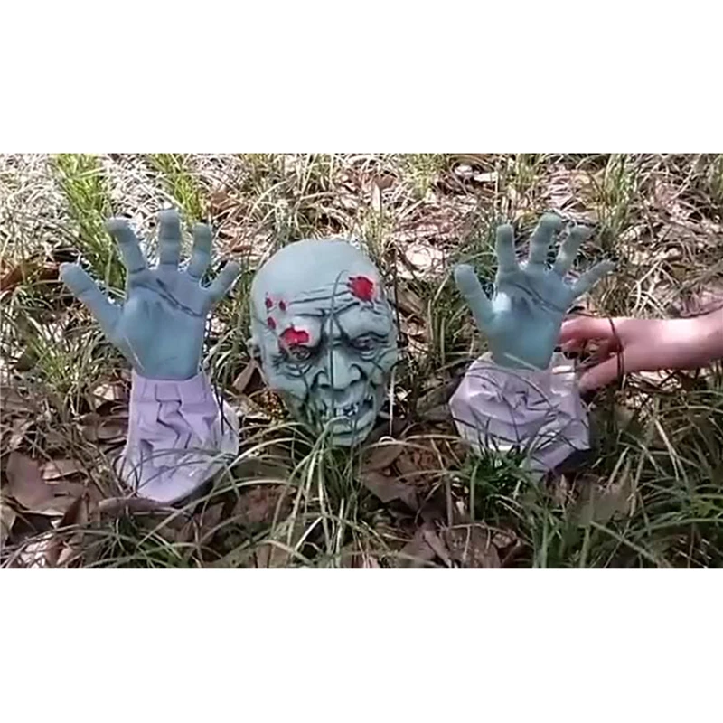 

3Pcs Scary Green Skeleton Suit Halloween Horror Ghost House Secret Room Scene Layout Decoration Skull Terror Hands Set