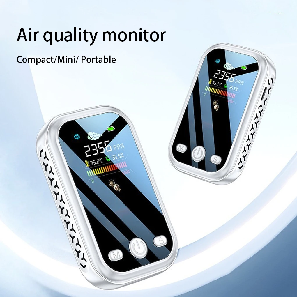 

CO2 Meter Temperature Humidity Tester High-Sensitive Detector Air Quality Monitor Type-C Carbon Dioxide Detectors White