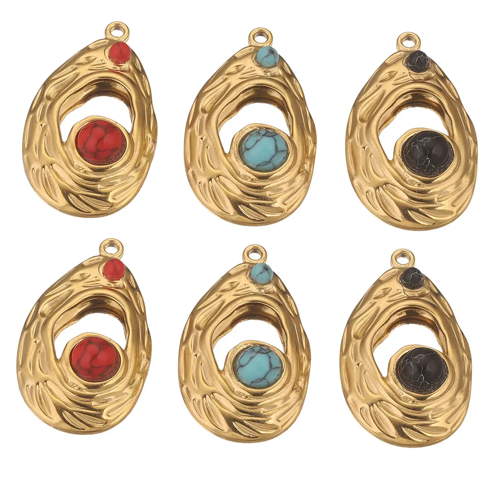 

Серьги-подвески из нержавеющей стали с овальным камнем, 4 шт.