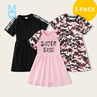 new arrival 2022 summer and spring 3 piece camouflage letter allover short sleeve dress kid girl sweet x dress