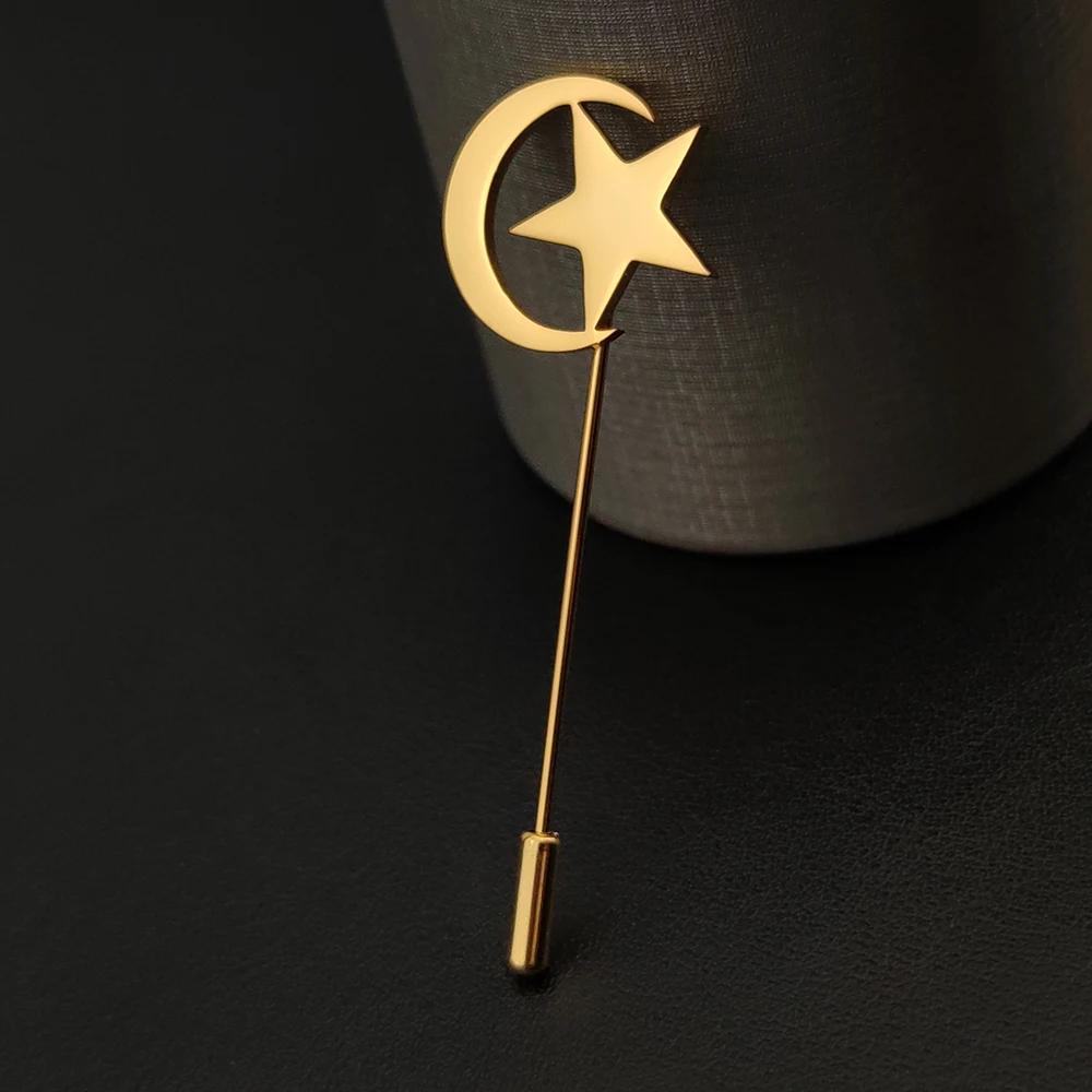 

Vintage Islam Moon Star Pin For Men Stainless Steel Brooch Halal Ethnic Jewelry Religious Faith Wedding Husband Fathers Day Gift