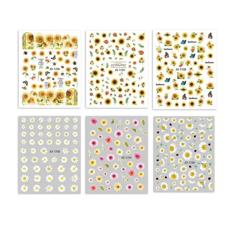 

6PC 3D Sunflower Nail Sticker Flowers Self-Adhesive Slider Decals Decoration Manicure Design Nail Art Accessories Sticker Ongle