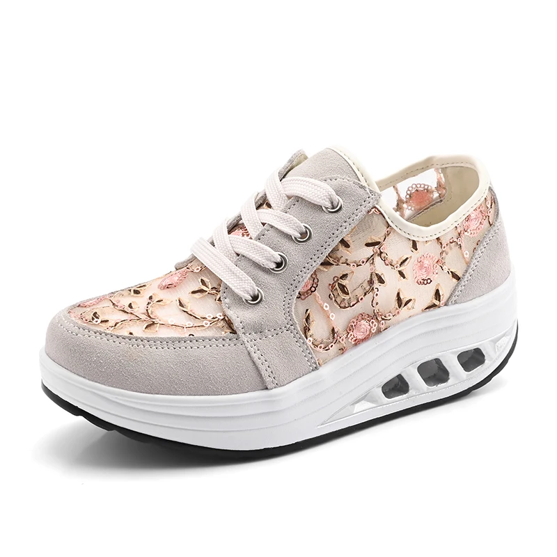 STRONGSHEN Women's  Shoes Spring Breathable Lace Hollowed Out Non-slip Wear-resistant Comfortable Shock-absorbing Rocking Shoes