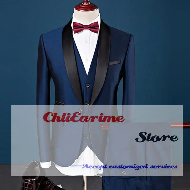 

Индивидуальный пошив, свадебные приталенные смокинги для жениха, официальная одежда, шаль с лацканами, модель мужской костюм для шафера (пиджак + жилет + брюки)