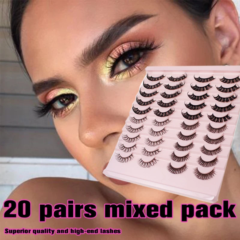 

20 Pairs 3D Faux Mink Lashes DD Curl Fluffy Hair Mixed False Eyelashes Russian Wispy Lash Extension Reusable Natural Eye Lashes