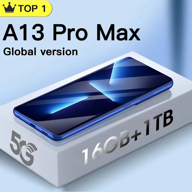 

Global Version A13 Pro Max Smartphones 16GB 512GB Full Screen Mobile Phone 6.7Inch HD Cellphone 24+48MP Camera 6000mAh Android10