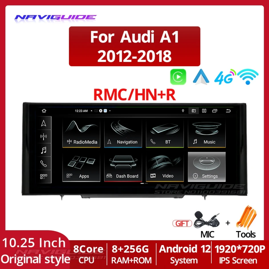 

NAVIGUIDE Carplay Car Radio For Audi A1 2012-2018 Android 12 Multimedia Player 8+256G Stereo Auto Audio Headunit Bluetooth DSP