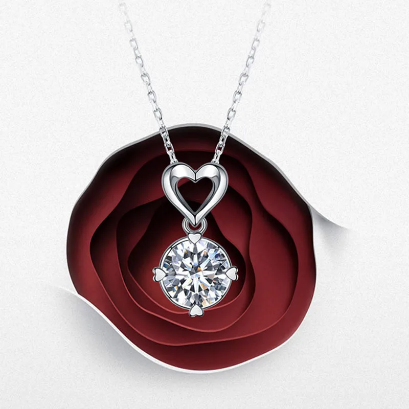 

New Love Necklace Women for Wedding AAA Round CZ Stone 4 Claws Design Romantic Lady's Accessories Nice Gift Heart Jewelry