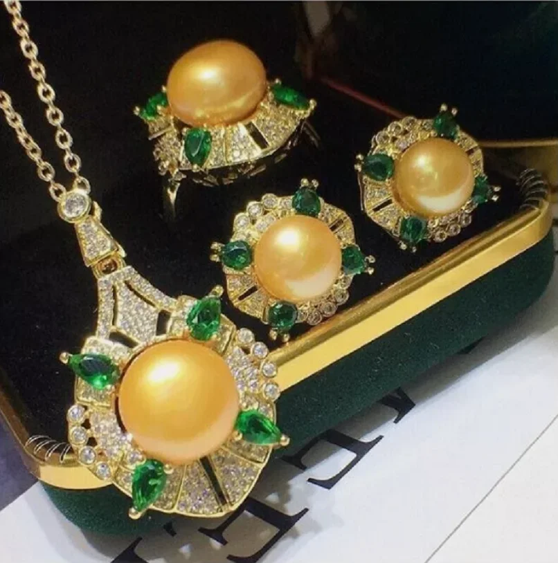 Новый комплект серег с подвеской и жемчугом Южного моря AAAA 10-9 мм 925S