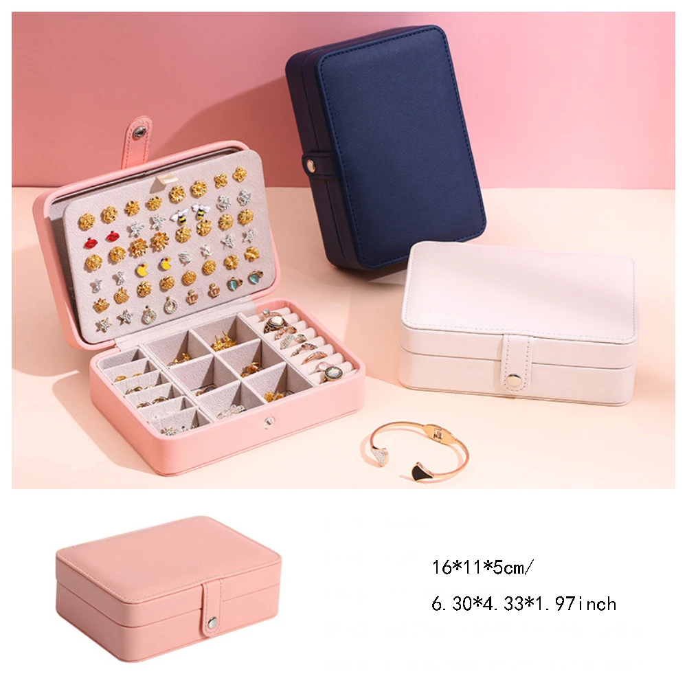 

2022 1PC New leather portable jewelry box double-layer simple earrings ring jewelry storage container Valentines Day Gifts