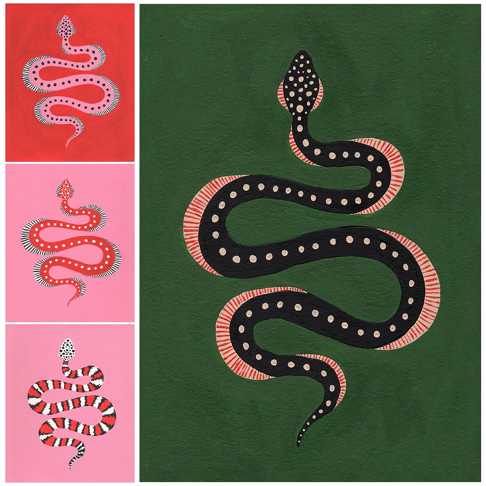 

Colorful Snake Modern Abstraction Wall Art Canvas Painting Pink Meandering Snake Art Poster And Prints For Fashion Decoration
