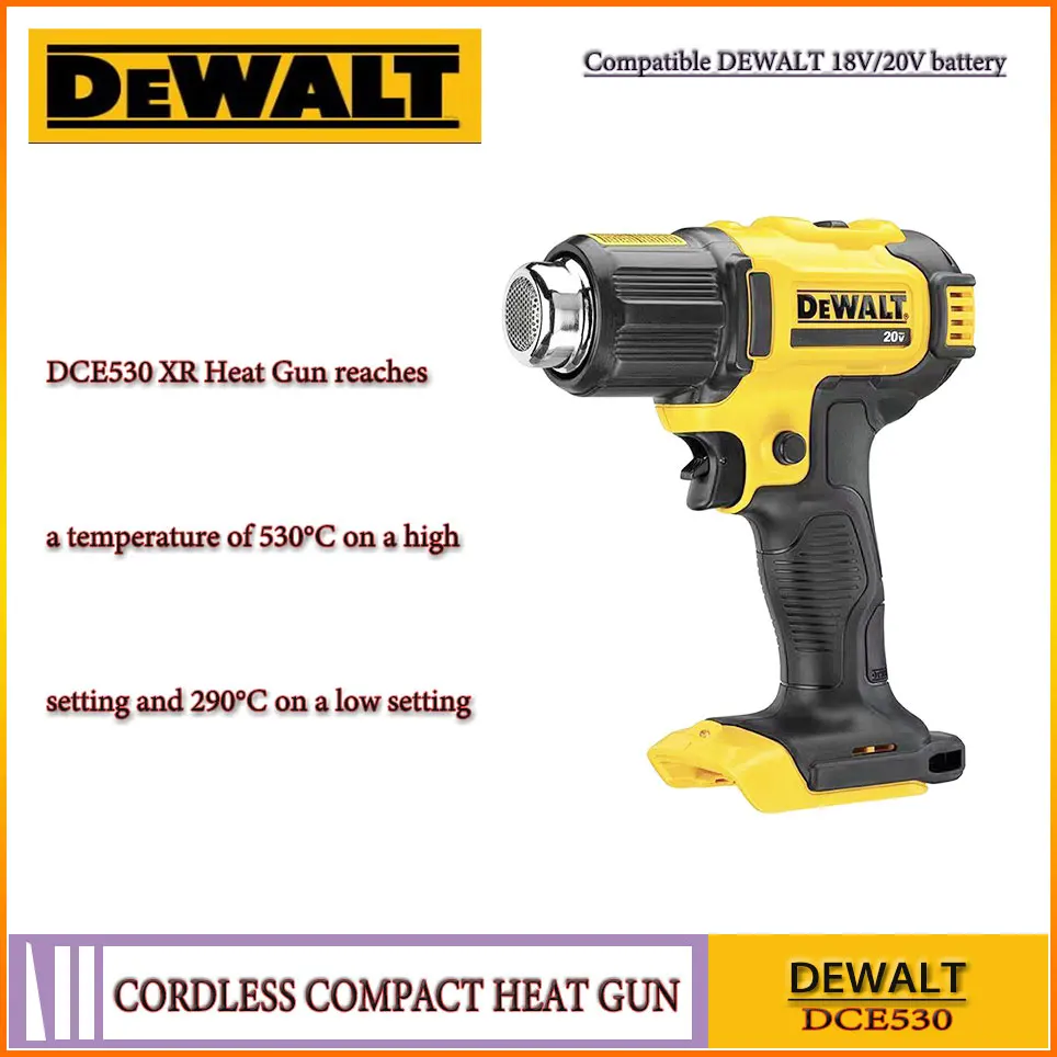 100% original DEWALT DCE530 18V/20V Cordless Heat Gun Heat Shrink Wrapping Lithium Battery Tools 20V Air Gun Tool Only
