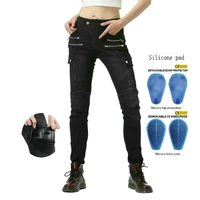 loong biker female motorcycle riding trousers knight daily casual jeans for women fashion little slim protective pants black