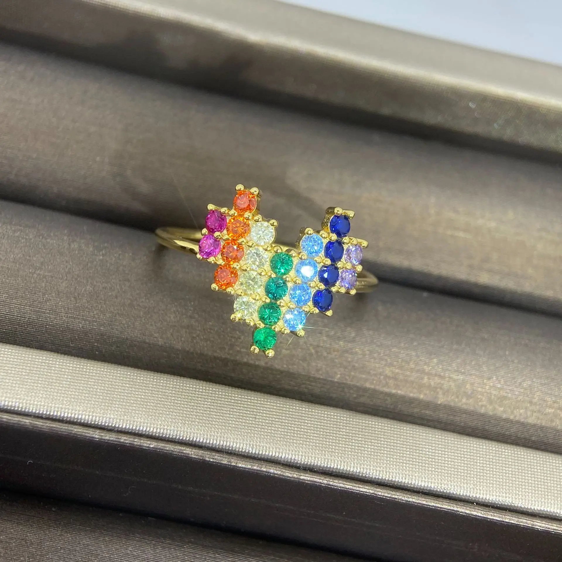 

Rainbow Heart Zircon Ring S925 Dainty Sterling Silver Ring Animal Lover Gift For Her Mother's Day Gift For Girlfriend Jewelry