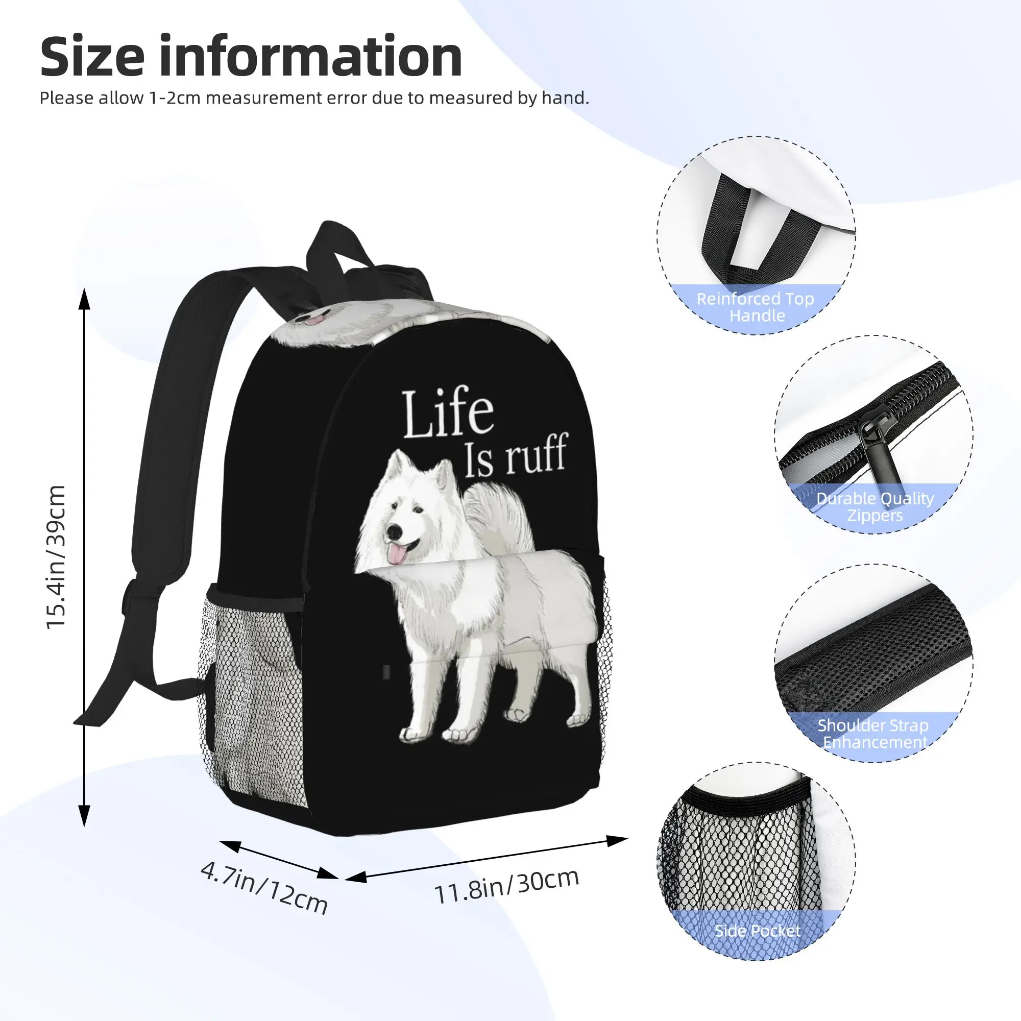 Фото Рюкзак Samoyed Life Is Ruff, хит продаж, вместительный рюкзак для мальчиков и девочек, сумка через плечо для мужчин и женщин, школьная сумка №2