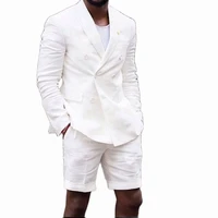 white linen blazer set mens suits with double breasted two piece slim fit short pants jacket casual fashion wedding groom tuxedo
