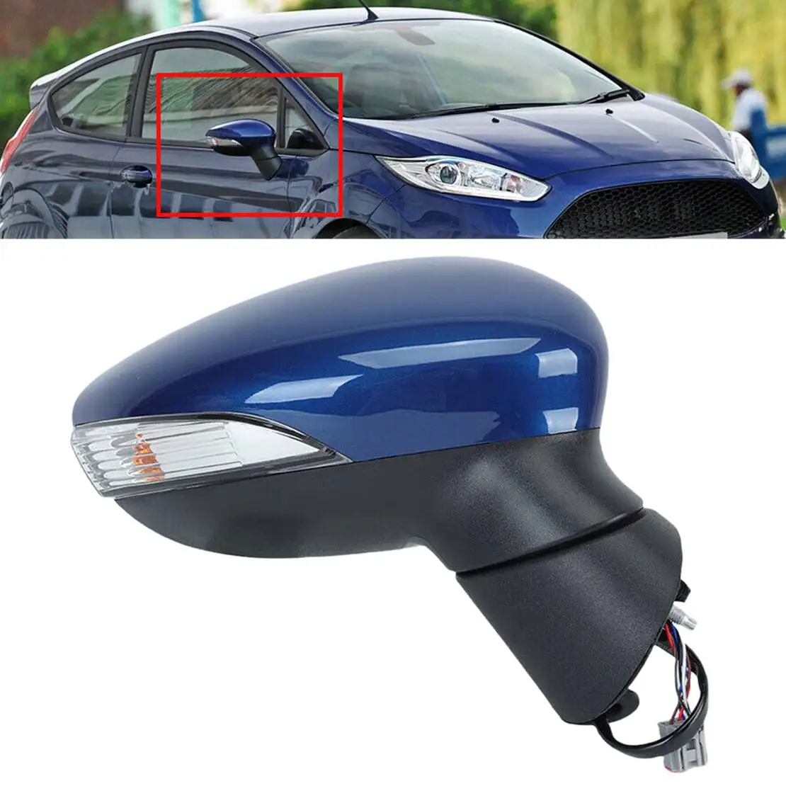 

Синее правое боковое зеркало заднего вида с электрическим крылом в сборе, подходит для Ford Fiesta MK7 2013 2014 2015 2016 2017