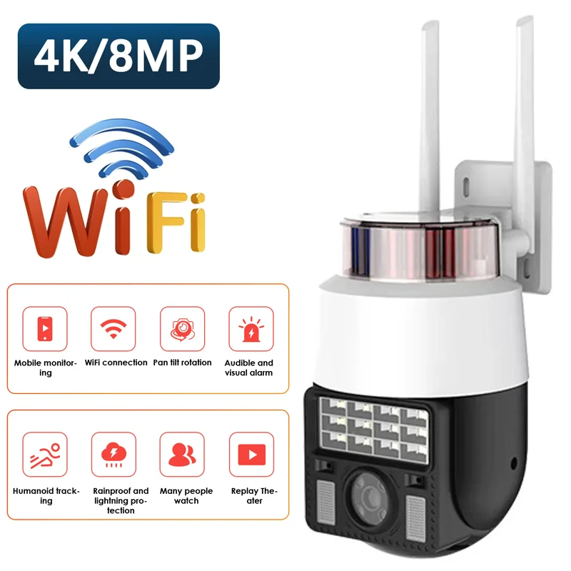 

IP-камера наружная беспроводная, PTZ, 8 Мп, Wi-Fi, 5-кратное увеличение, 1080p, 4 МП, 2K