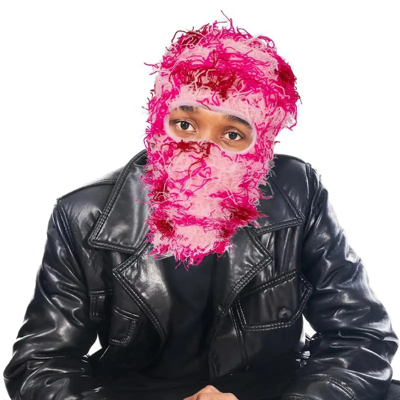 

Winter Ski Full Facial Cover Distressed Ski Face Cover Stretchy Breathable Fuzzy Knitted Full Face Cover Neck Warmer For Running