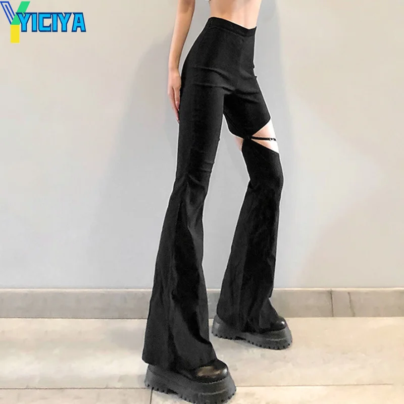 

Спортивные брюки-клеш YICIYA для девочек, спортивные Леггинсы Y2k, женские спортивные брюки с высокой талией, черные корейские модные летние пик...