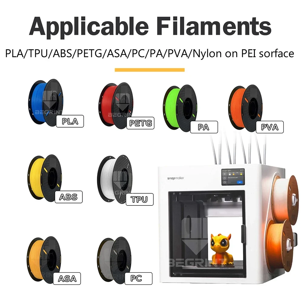 Фото Пластина для 3D-принтера Snapmaker U1: текстурированная PEI, гладкая PET, PEO, 270x270, двусторонняя, из пружинной стали, для термостола Snapmaker U1 №2