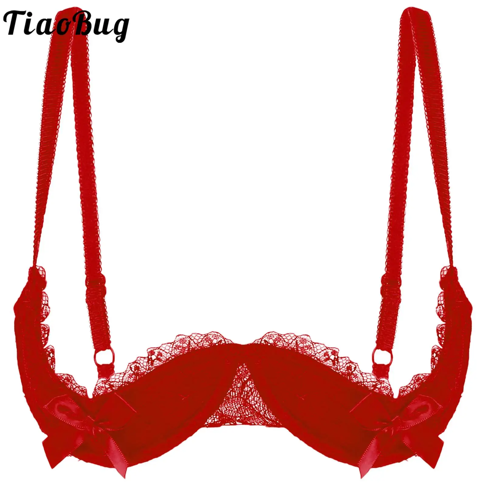 

Womens Lace Padded Bra Lingerie Sexy Open Nipple 1/2 Cup Bra Adjustable Strap Bowknot Push Up Underwired Brassiere Underwear