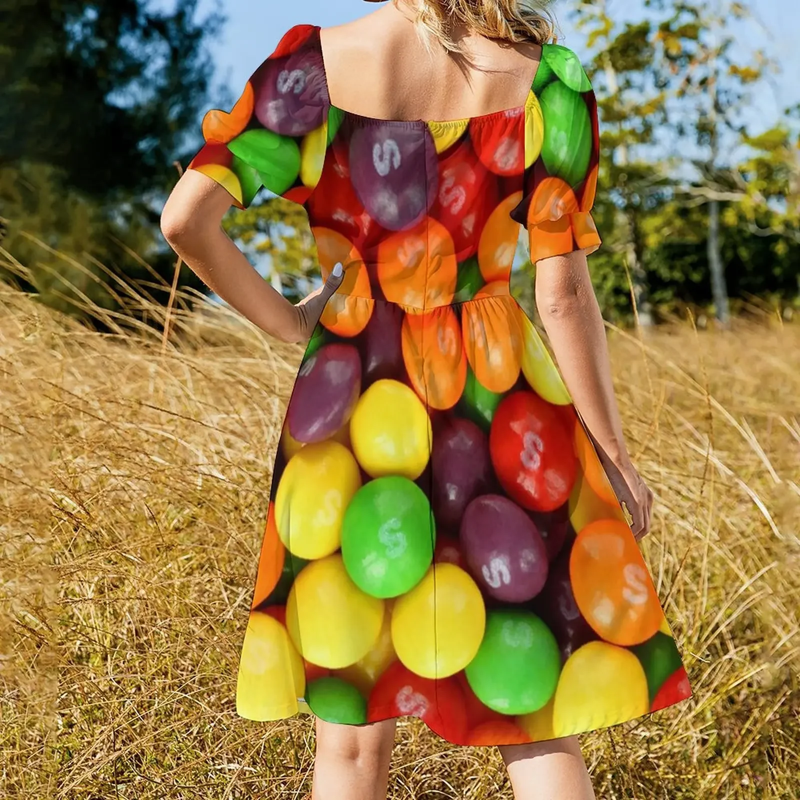 Skittles Платье с короткими рукавами Летняя женская одежда Женские платья юбка