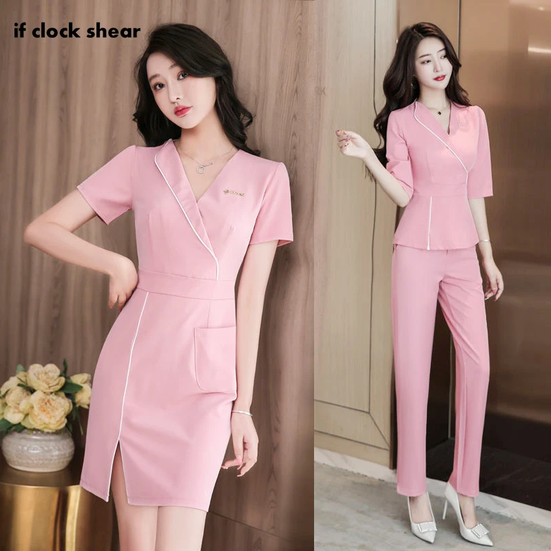 Spa Uniforms Women Workwear Beauty Clothing Beautician scrubs Work Clothes Beauty salon tattoo artist Uniform 2pcs Set Wholesale