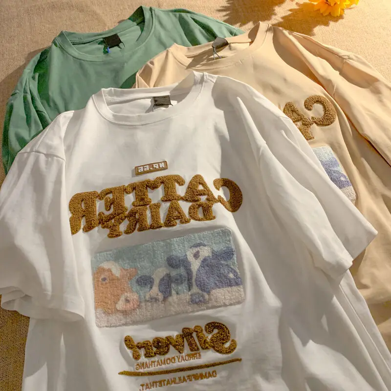 Футболка женская с коротким рукавом и вышивкой в стиле ретро |