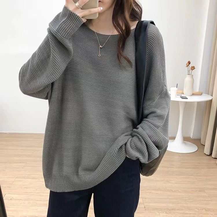 

Round Neck Ice Silk Long Sleeve Sweater Women Autumn Korean Style Loose Casua KNIT SWEATER FOR WOMAN Oversized Tops Women 2022