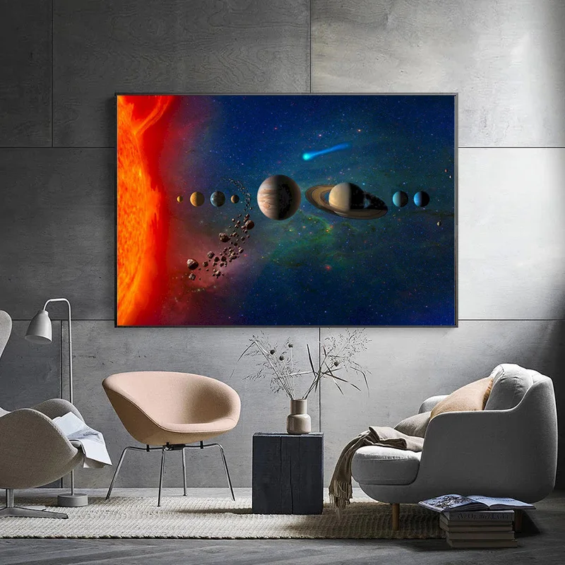 Космическая Луна и Вселенная звездная планета земля пейзаж холст живопись