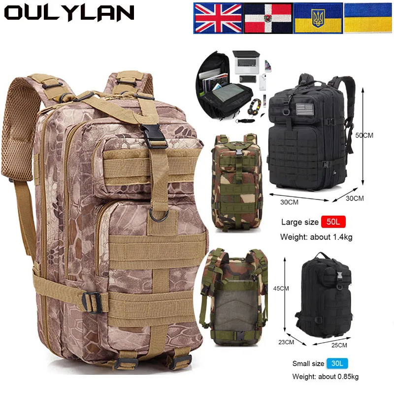 

OULYLAN Men Military Backpack Black Python Army Tactical Rucksack Outdoor Softback Camping Fishing Bag Hiking Hunting Pack