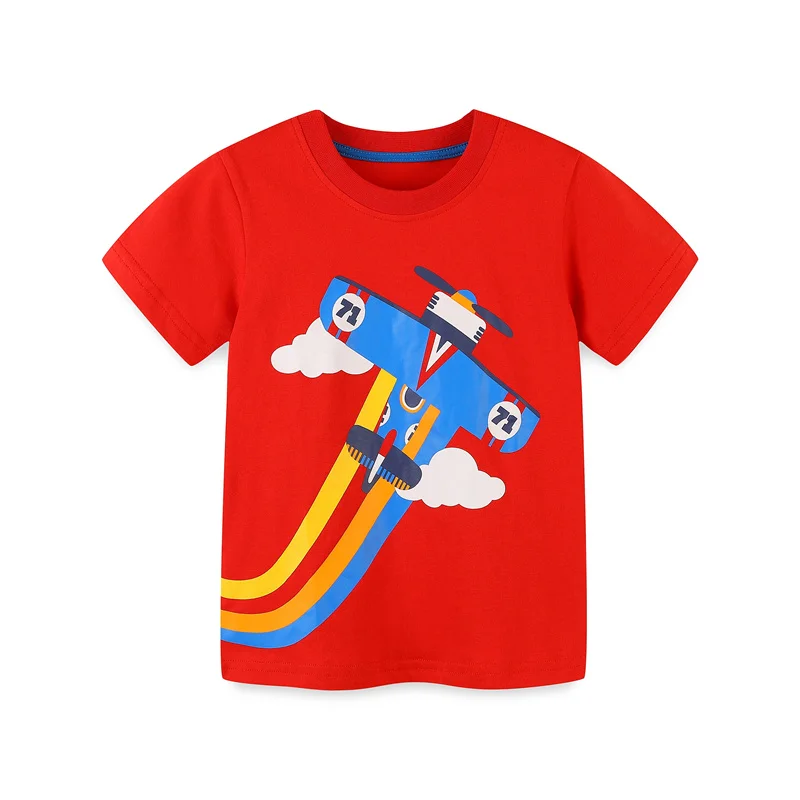 

Jumping Meters 2023 New Arrival Boys Girls Tees Summer Short Sleeve Toddler Kids Clothing Hot Selling Aircraft Print Fashion Top