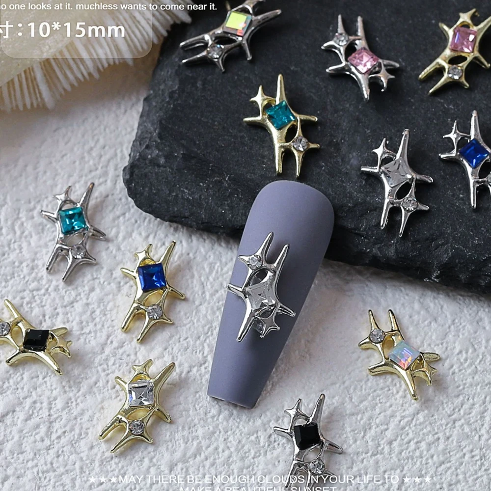 

20 Pcs Star Charms Nails Square Diamond Jewels 3D Luxury Alloy Metal Gold Silver Nail Art Supplies And Decorations Manicure