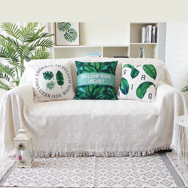 

Nordic Cotton Sofa Throw Blankets Outdoor Camping Picnic Large Blanket Leisure Relax Beach Towel white Travel Rug Tassels Linen