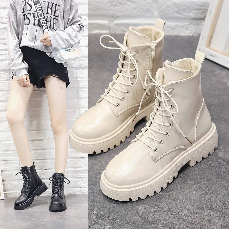 2022 Winter Women Boots Fashion Ankle Boots Woman Shoes Platform Boots Lace-up Ladies Motorcycle Booties Zapatos De Mujer