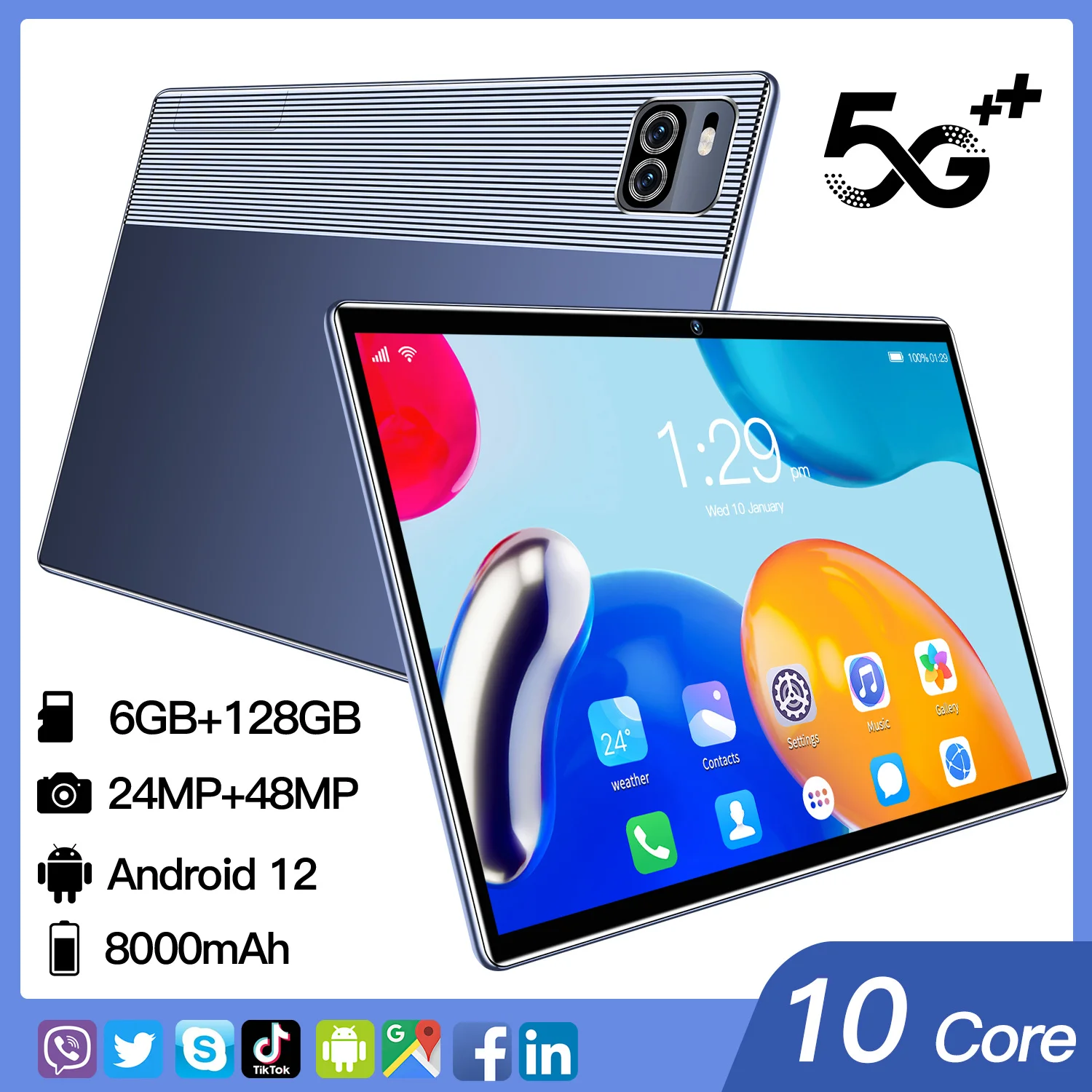 

2022 Новый Android 12 6 ГБ ОЗУ 128 Гб ПЗУ 11 дюймов 4k HD экран десятиядерный планшет телефон с двумя SIM-картами или Wi-Fi