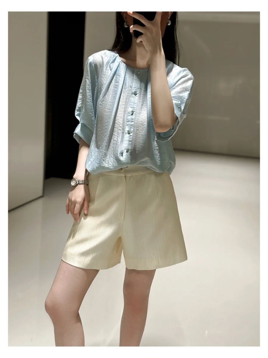 Легкие дышащие дизайнерские льняные рубашки с воротником и рукавом до локтя