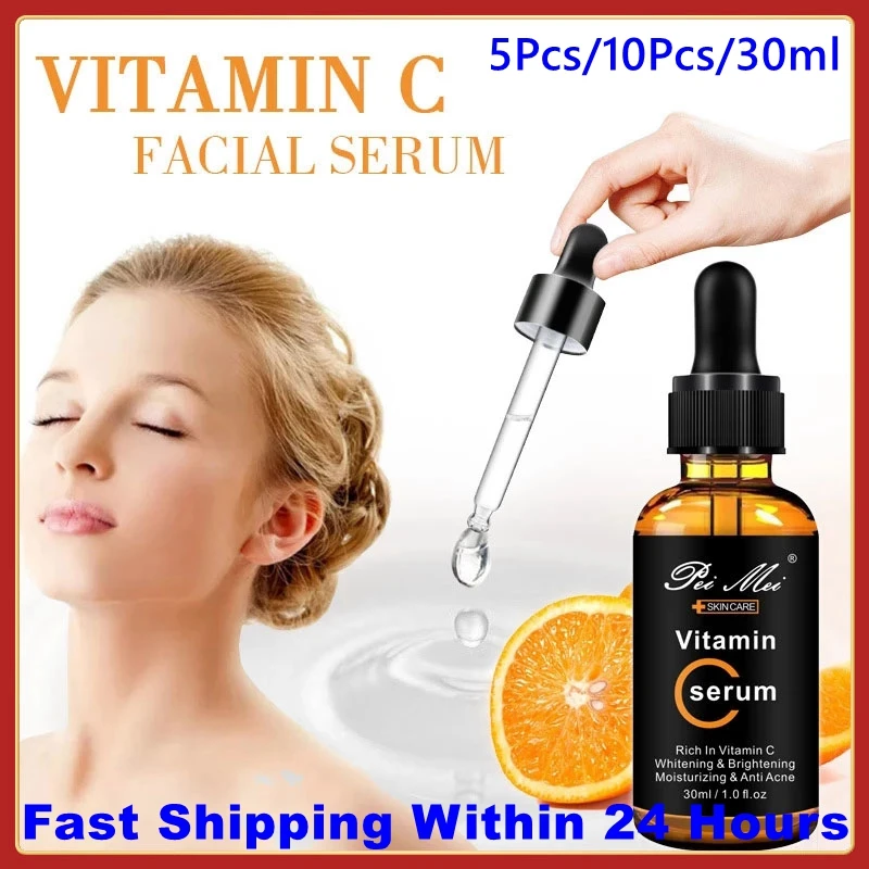 

10Pcs Vitamin C Facial Serum Whitening Brightening Moisturizing Improve Roughness Lighten Spots Hyaluronic Acid Facial Essence