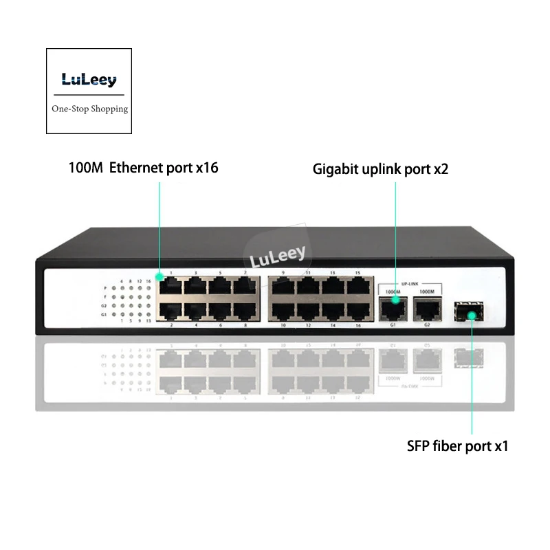 100M 16 port Poe switch 52V power supply 2 Gigabit uplink ports 1 optical fiber 19 | Мобильные телефоны и аксессуары