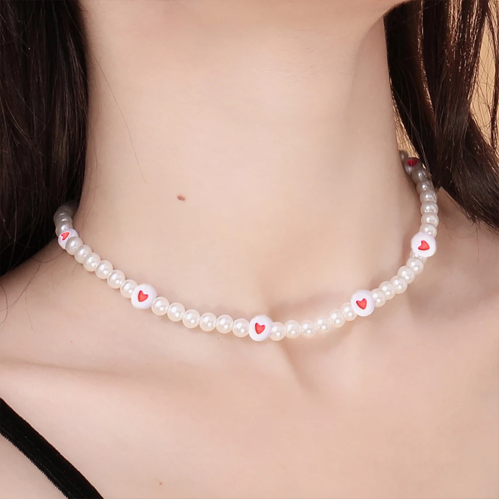 

1 PCS Love Pearl Necklace Clavicle Chain Female Personality Necklace Pearls Collar Retro Style Geometric Heart Fashion Jewelry