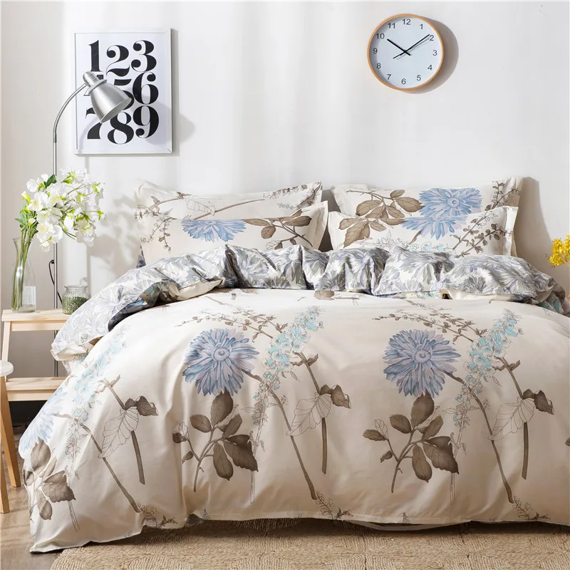 

Modern Floral Printed Double Bedding Set High Quality Home Duvet Cover Pillow Covers 2-3 Pcs Set Western Soft Comforter Cover